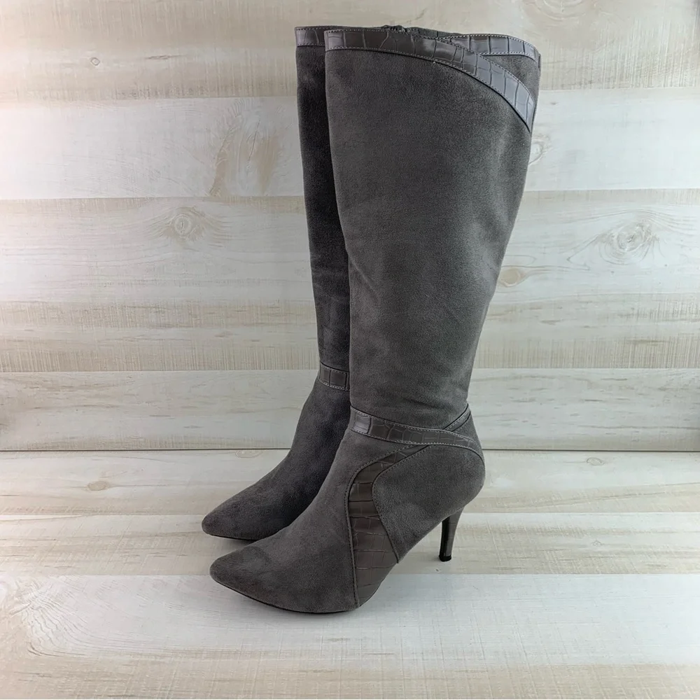 Amelia Grace Grey Knee High Boots - Picture 2 of 15